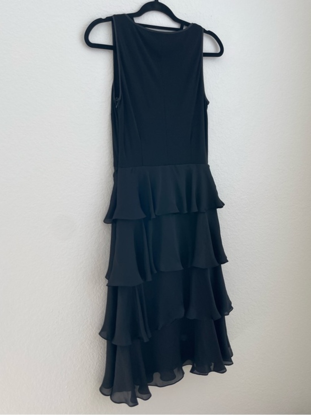 LAUREN Ralph Lauren Black Silk Tiered Ruffle Cocktail Dress